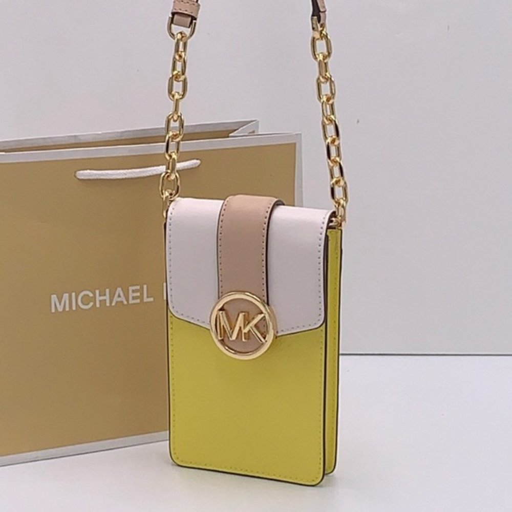 MICHAEL KORS Carmen Small Color-Block Faux Leather Phone Crossbody Bag - Picture 16 of 16